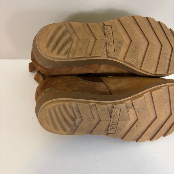Sorel Chestnut Leather & Suede Ankle Pull On Wedge Booties Size 9 - Picture 7 of 8